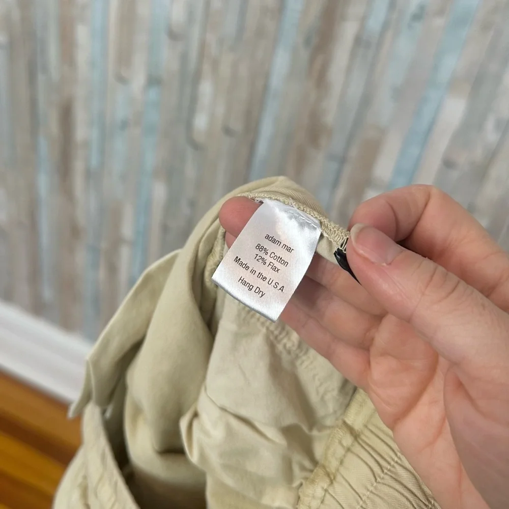 Adam Mar S Tan Cotton Linen Twill Trouser Pants Drawstring Minimalist Casual